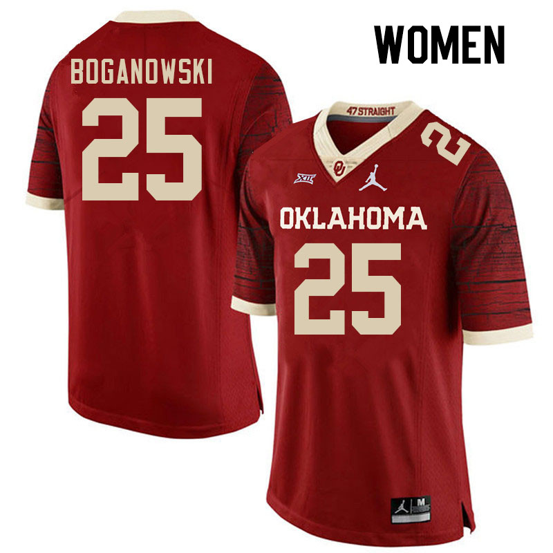 Women #25 Michael Boganowski Oklahoma Sooners College Football Jerseys Stitched-Retro